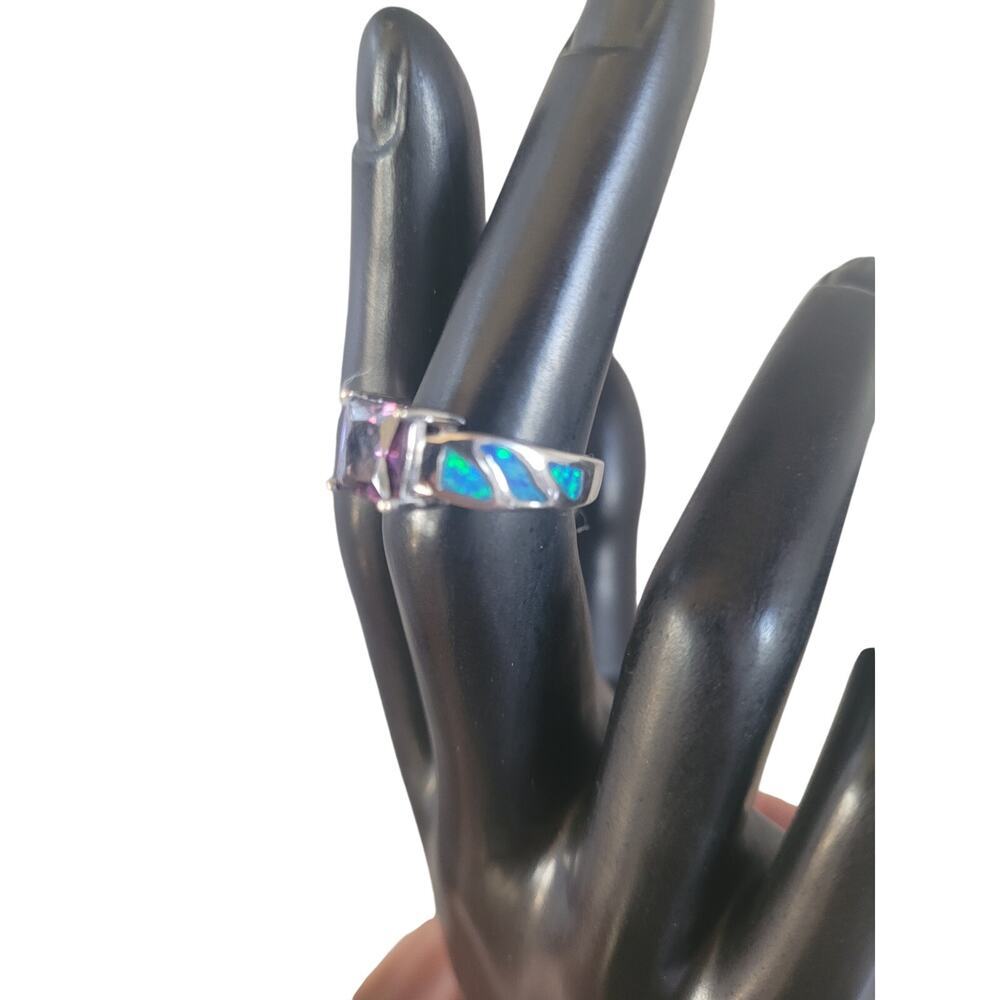 Amethyst and Fire Opal 925 Silver Ring Stamped Sz 5 - Picture 3 of 7
